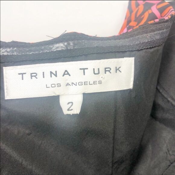 TRINA TURK | Silk Halter Dress Black Pink Orange 2 - Picture 7 of 8